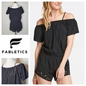 Fabletics Black Prue Cutout Off Shoulder Romper‎ Size Medium